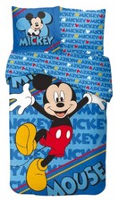 Parure de Lit Mickey Disney Bleue, 100% Coton Oeko-Tex, Lit 1 place