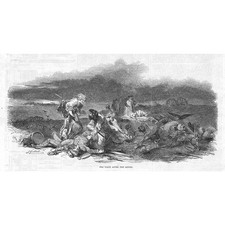 Battle of Waterloo Night After the Battle - Antique Print 1845