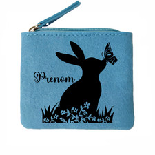 Porte monnaie bleu motif lapin
