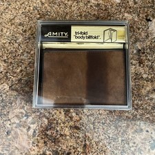 Vintage Men's Amity Tri Fold Billfold Brown Cowhide Leather Wallet +NEW Box