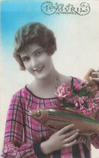 BLUE CP 1 APRIL WOMAN RED-A-LIRE ROSES FLOWERS FISH - 43601
