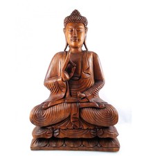Statue Bouddha assis XXL 80cm en bois massif sculp