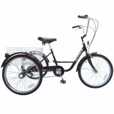Tricycle musculaire adulte 24" noir 5 vitesses avec panier poids total maxi 100k