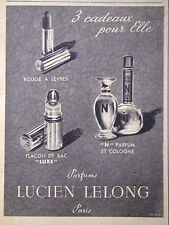 ADVERTISEMENT LUCIEN LELONG 3 GIFTS LIPSTICK LUXURY BAG BOTTLE "N" PERFUME