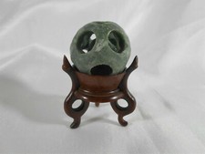 SCULPTURE: CANTON BALL IN JADEITE / HARD STONE? ON BASE