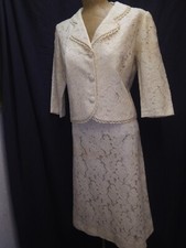 60's Cream White Rayon Lace Skirt Suit by Jodel M/L