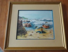 Superbe tableau Peinture Marine CHALOUPES SUR GREVE - signé Boulaye 1997