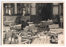 Mother and Daughter Restaurant Terrace - Old Snapshot Photo, France 1951