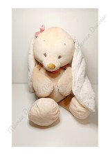Peluche/Doudou Géant Pauline Lapin Beige Noeud Rose Fourrure 70cm/27"  -  Nattou