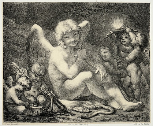 Amour putti lithographie jules - amour,
