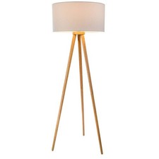 Lampadaire Lampe De Salon Trépied Métal Bois Chêne H 150 Cm