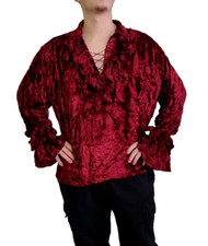 Bäres Gothique Steampunk Vintage Pirates Samthemd à Volants Laçage Bord-Rot