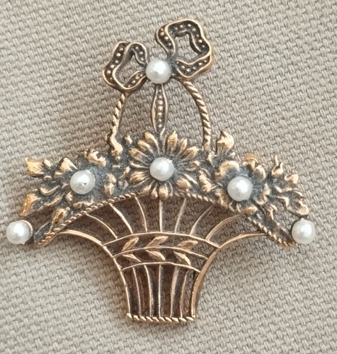 Ancienne broche doré panier - broche,