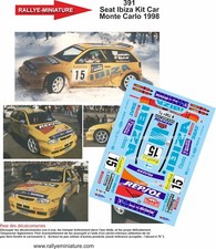 DECALS 1/18 REF 0391 SEAT IBIZA ROVANPERA RALLYE MONTE CARLO 1998 WRC RALLY