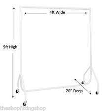 Résistant 4ft Long X 5ft Haut Blanc Tringle Rangement Suspendu Vêtement Rack