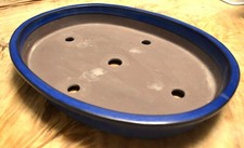 Bonsai Pot Oval Pot Blue Glaze Tokoname Ware Large 40x32x4.5cm Japanese Vintage