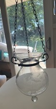 Antique Brass Glass Hanging Cloche Planter 
