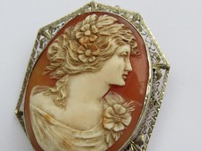 XIX  Art Nouveau Broche Pendentif Camée coquille OR 14 K - Cameo Pendant Brooch