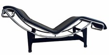 80s Le Corbusier Chaise Lounge Chair Black Leather Vintage Cassina LC4 Bauhaus