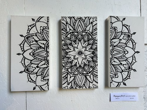 Triptyque toile mandala - , noir