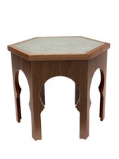 Table basse/appoint en bois avec verre GUELIZ FLORA - par Moroccan Bazaar