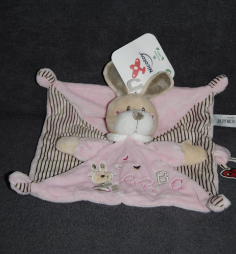 Doudou plat lapin rose - rose, abc