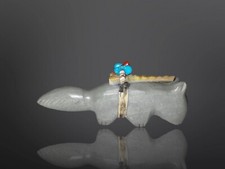 Native American 1970’s Zuni Carved Stone Wolf Fetish By Edna Leki (d.)