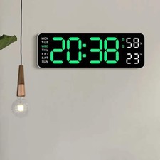9 Inch Large Digital Wall Clock USB Powered TEMP Humidity Week Auto Dimmer DST T