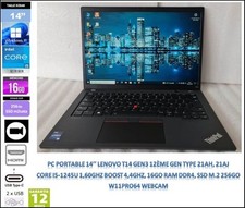 14'' Thinkpad Lenovo T14 Gen3 Core I5-12ème Gen, 16Go, 256GoM2.Sata,Webcam HDMI