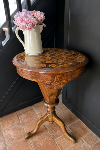 Antique inlaid chess table - inlaid,