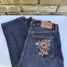 Kenzo Paris Passion Flower Embroidered Boyfriend Jeans W26 UK6 RRP£195