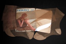 BAS PJ FERROT 3 (79 cm) MARRON NYLON VOILE MESH SEXY LINGERIE VINTAGE GLAMOUR