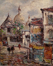 Tableau Huile/toile Vue de Montmartre Raymond BESSE  Peintre dit "misérabiliste"