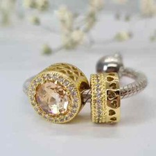 Authentic Pandora Charm Set of 2 Shine Gold radiant heart and Hearts of Pandora