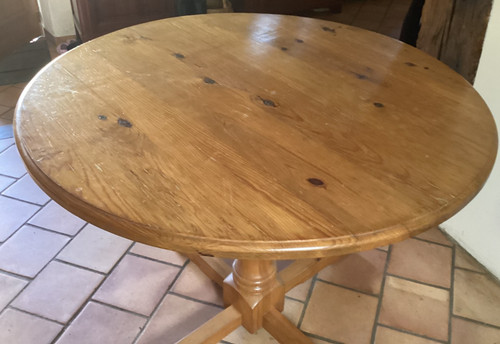 Table ronde bois - bois, )-