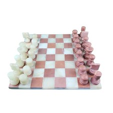 Marble Chessboard Tray + Pieces (3 Missing) Vintage 23x23cm Chess