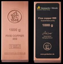 Heimerle + Meule 999 Copper Bar 1 Kg 1000 Grams Fine Copper with Certificate Copper