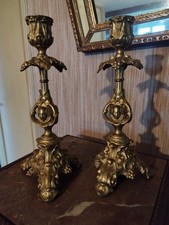 Paire de Bougeoirs en Bronze Décor de Feuillages et Visages XIXème