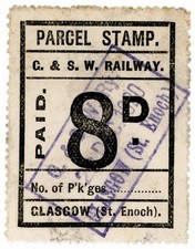 (I.B) Glasgow & South Western Railway : Parcel Stamp 8d (St Enoch)