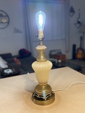 Mid Century Table Lamp W/ Enameled Granite Finish Centerpiece - Brass Base -Gold