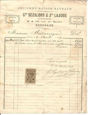 Bordeaux (33) Invoice 1889. Sézalory & Lajous. Horse pension.Rue de Grassi