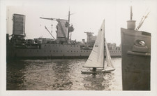 Military ship and sailboat, ca.1940, vintage silver print vintage silver print