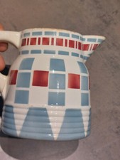 Ancien pot à lait Longwy décor carreaux et formes géométriques gris et bordeaux