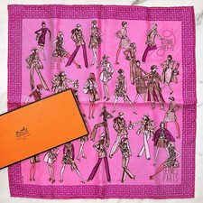 RARE HERMES Petit Carre 45 Silk Scarf "Printemps été 69 - automne hiver 70" Used