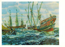 E.Lanceray LARGE Russian card SHIPS AT THE TIME OF PETER THE GREAT