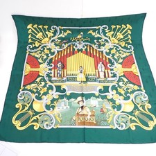 Hermes Orgue et Autres Mecaniques Silk Scarf Green Multi 90x90 cm