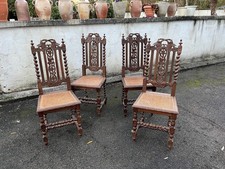 4 chaises style Henri II à colonnes torsadées et assises cannées