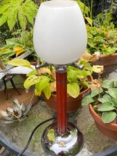 *ORIGINAL 1930s RED and CHROME ART DECO LAMP LAMPE, GLASS SHADE*