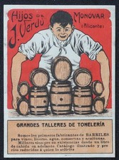 Antique label HIJOS DE MONOVAR J. VERDU Toneleria wine barrel