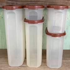 VTG TUPPERWARE OVAL MODULAR MATES SET of 5 with brown lid seals (1  flip-top)